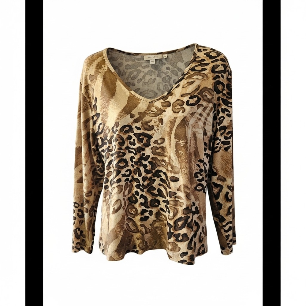 Nycaro Collection Animal Print V-Neck Long Sleeve Top Size Med